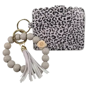 CL-7311 Beaded Wristlet ID Wallet Leopard Grey