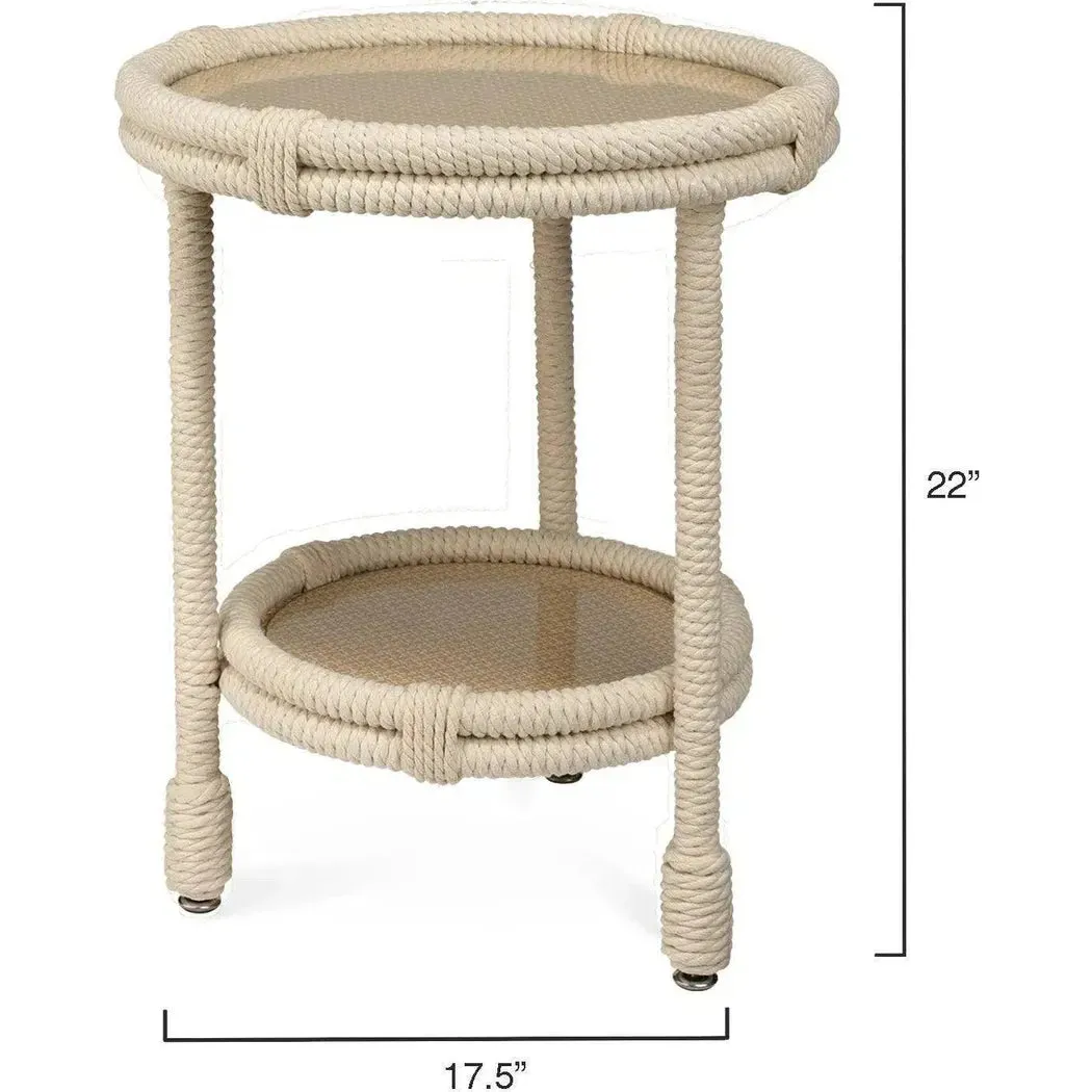 Coastal White Rope Mid Century Modern Side Table With Storage