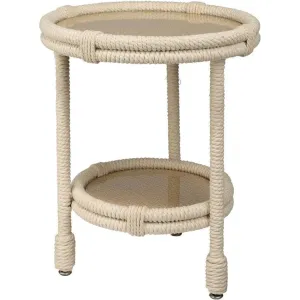 Coastal White Rope Mid Century Modern Side Table With Storage