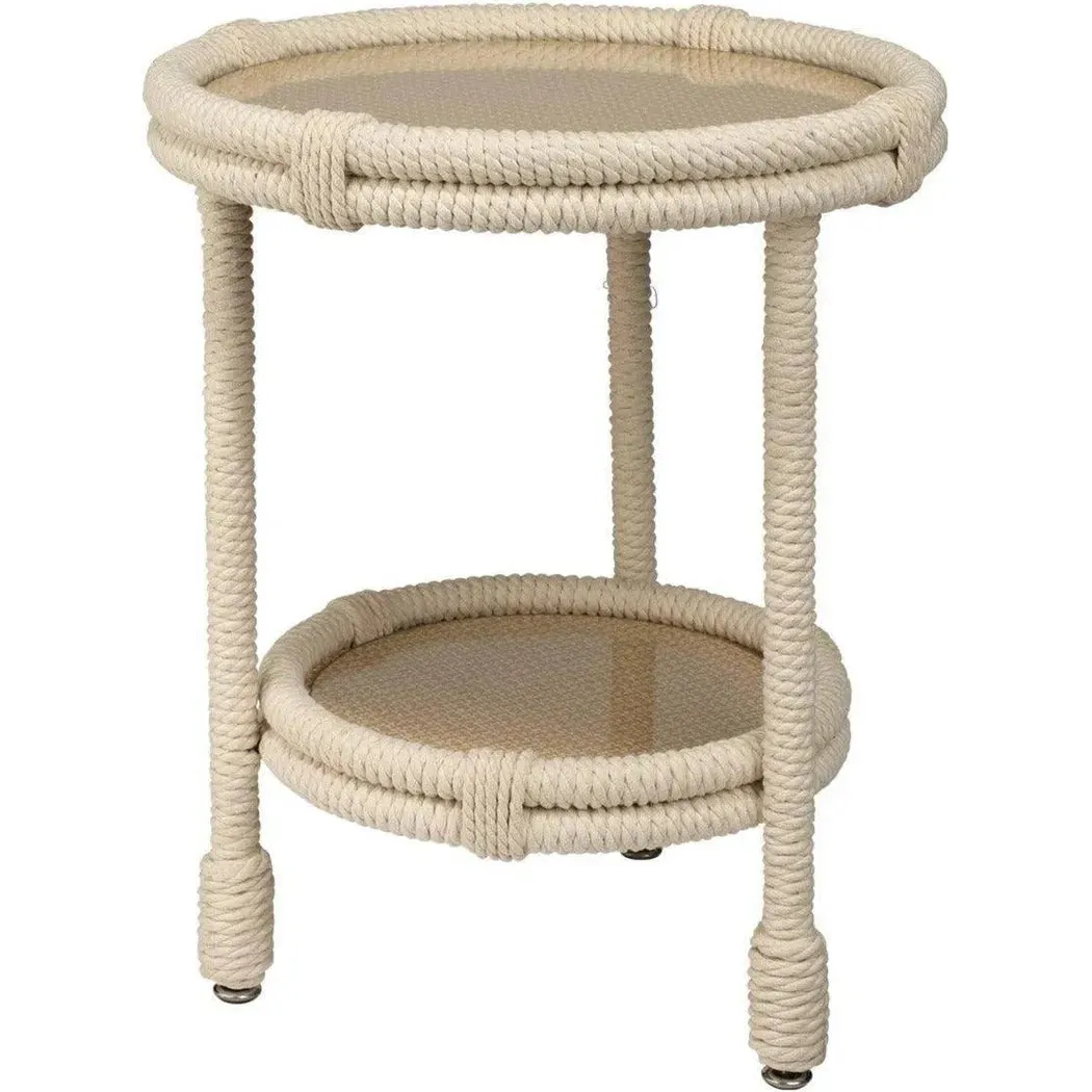 Coastal White Rope Mid Century Modern Side Table With Storage