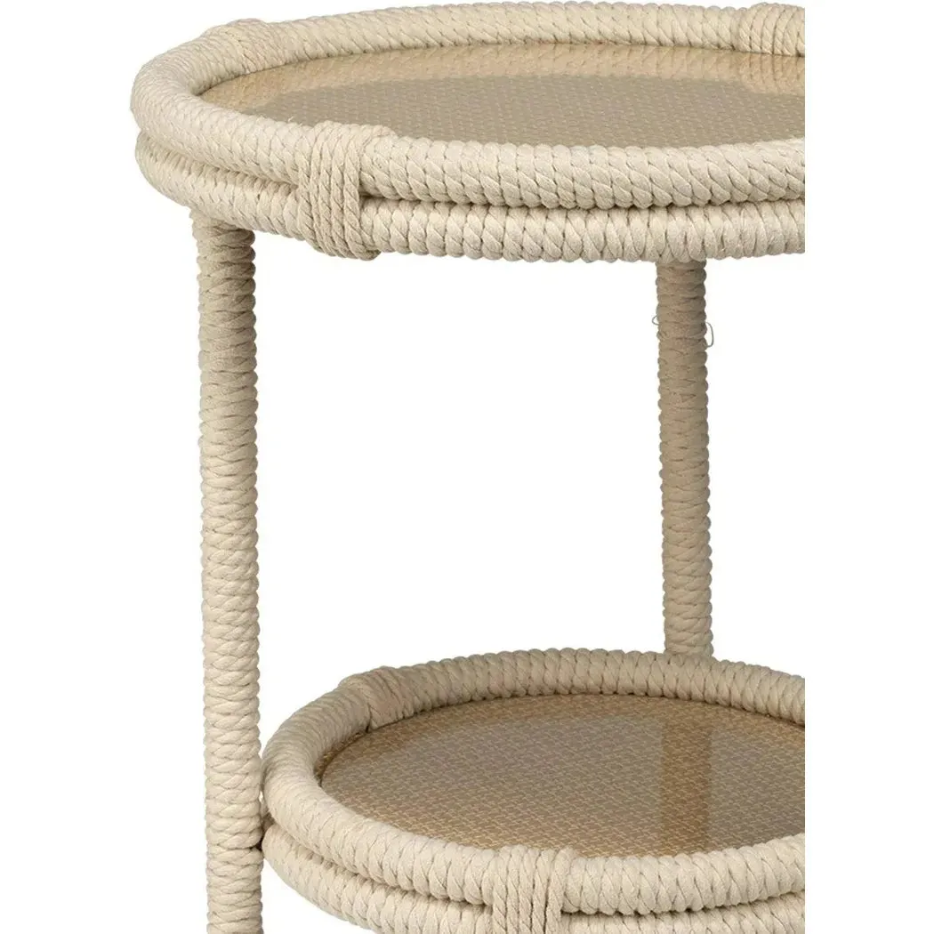 Coastal White Rope Mid Century Modern Side Table With Storage