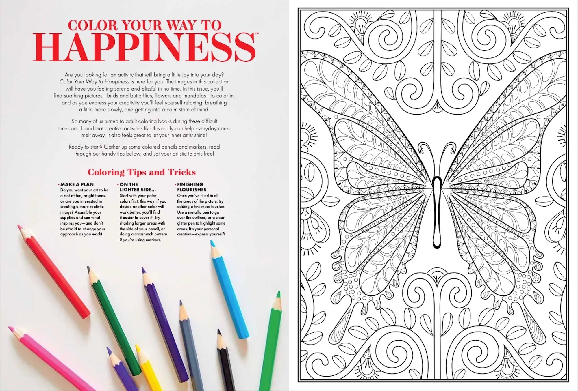 Color Your Way To Happiness - 32 Designs, Serene Birds, Soothing Mandalas, Calming Flowers, Adult Coloring, Relaxation, De-Stress, Artistic Expression, Colored Pencils, Creativity & Mindful Breathing!