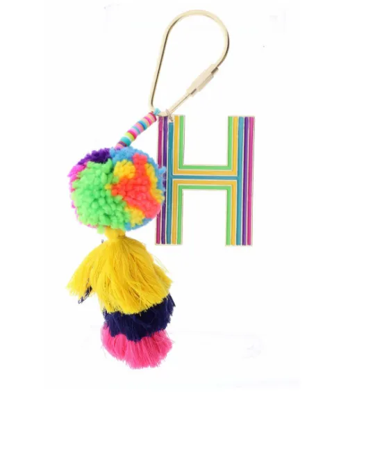 Colorful Initial Pompom Keychain (More Colors)
