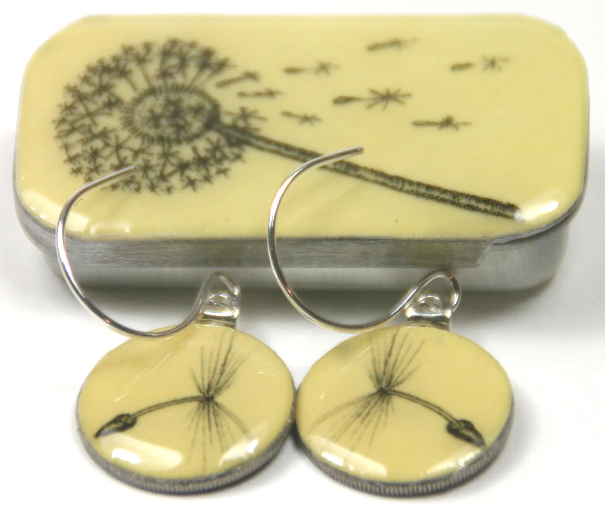 Cottage Garden Sixpence Earrings and Teeny Tiny Tin - Dandelion