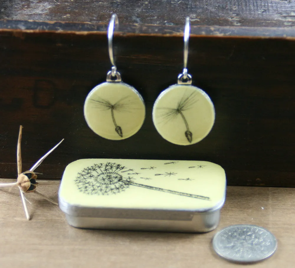 Cottage Garden Sixpence Earrings and Teeny Tiny Tin - Dandelion