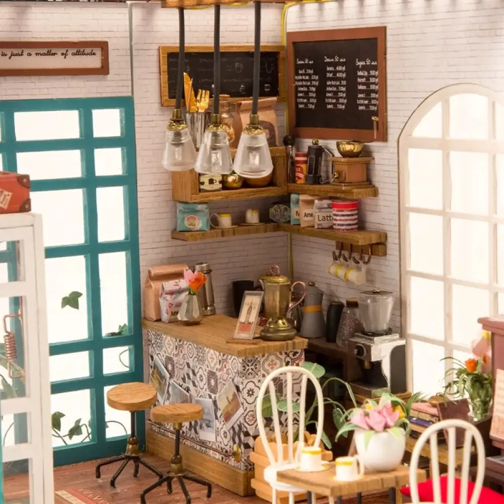 Diy House with Furniture Study Room Simons Coffee Children Adult Doll House Miniature Dollhouse Wooden Kits Toy