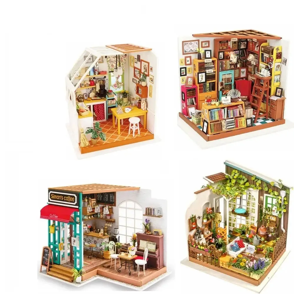 Diy House with Furniture Study Room Simons Coffee Children Adult Doll House Miniature Dollhouse Wooden Kits Toy