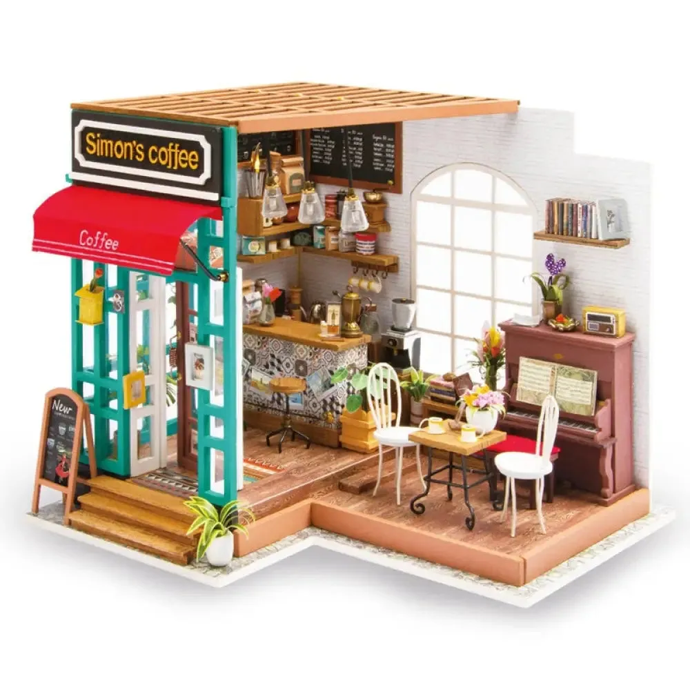 Diy House with Furniture Study Room Simons Coffee Children Adult Doll House Miniature Dollhouse Wooden Kits Toy