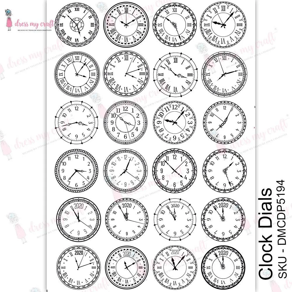 Dress My Craft Transfer Me Sheet A4 - Clock Dials