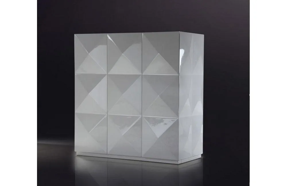 Eva White Lacquer Square 3 Door Cabinet