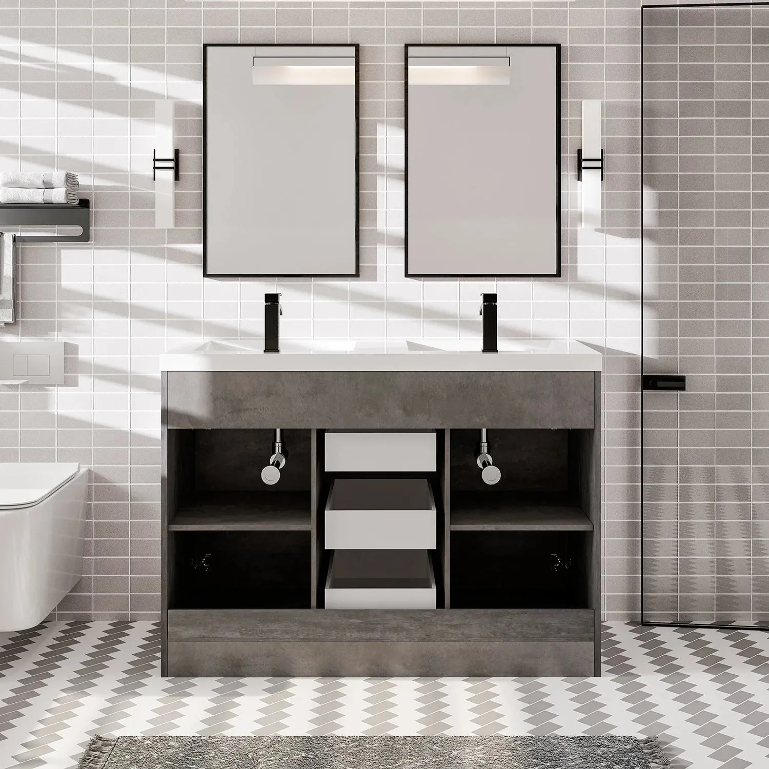 Eviva Lugano 48" Bathroom Vanity Double Sinks Integrated and Acrylic Countertop New