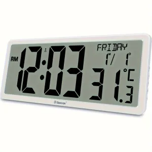 Geevon 36.32cm" Atomic Clock Battery Driven, Automatic Setting Large Atomic Digital Wall Clock With Temperature, Date