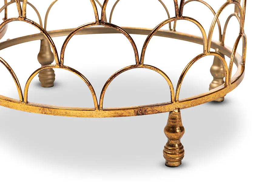 George Antique Gold Metal, Glass 2-Piece Stackable Accent Table Set