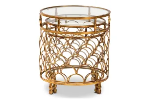 George Antique Gold Metal, Glass 2-Piece Stackable Accent Table Set