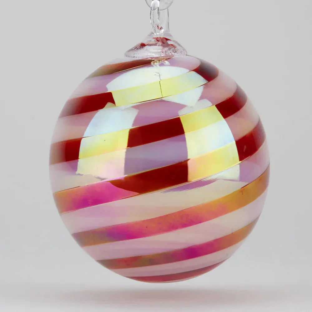Handblown Set of Two Contemporary Artisan Ornaments in Sangria Swirl and Sangria by Glass Eye Studio