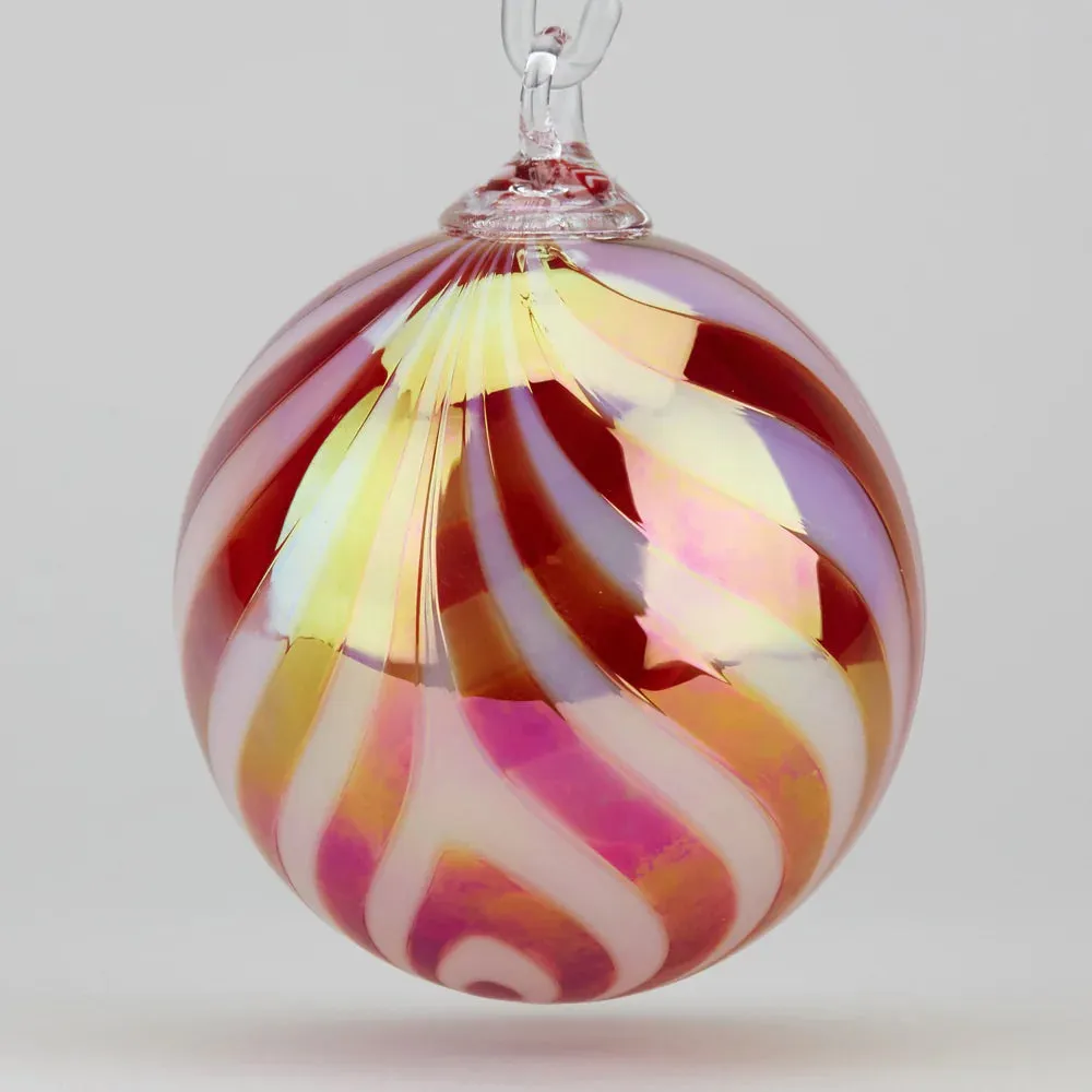 Handblown Set of Two Contemporary Artisan Ornaments in Sangria Swirl and Sangria by Glass Eye Studio