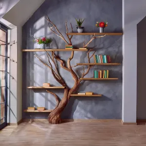 Handmade Tree Branch Bookcase with Live Edge