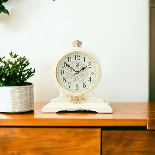 HAVELI HOME DECOR STUDIO Table Clock Material Plastic White V-79