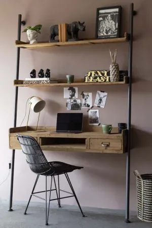 Industrial-Style Desk Unit With 2 Shelves