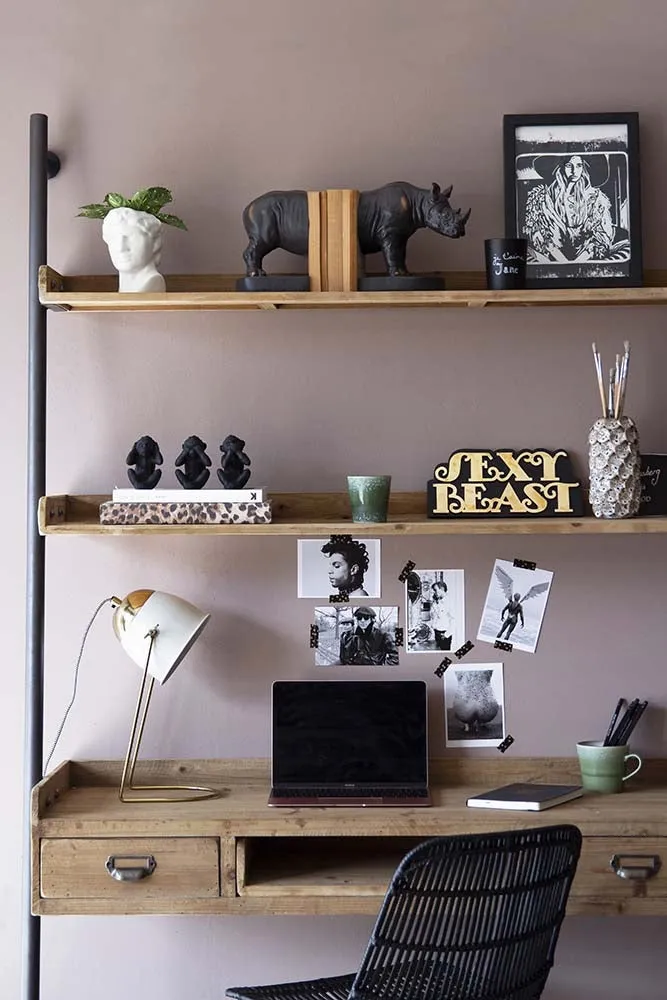 Industrial-Style Desk Unit With 2 Shelves