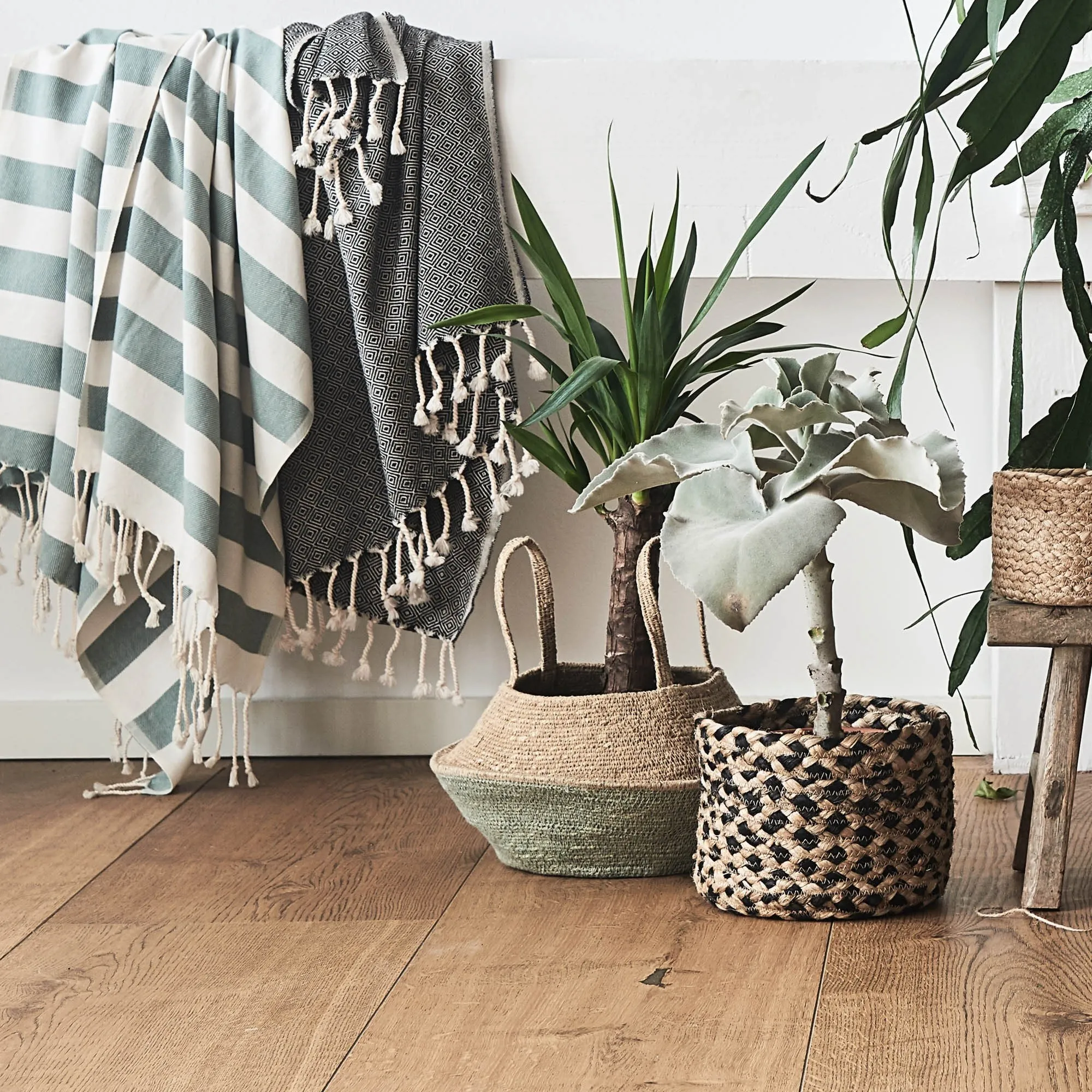 Kangto Basket [Natural/Grey green]