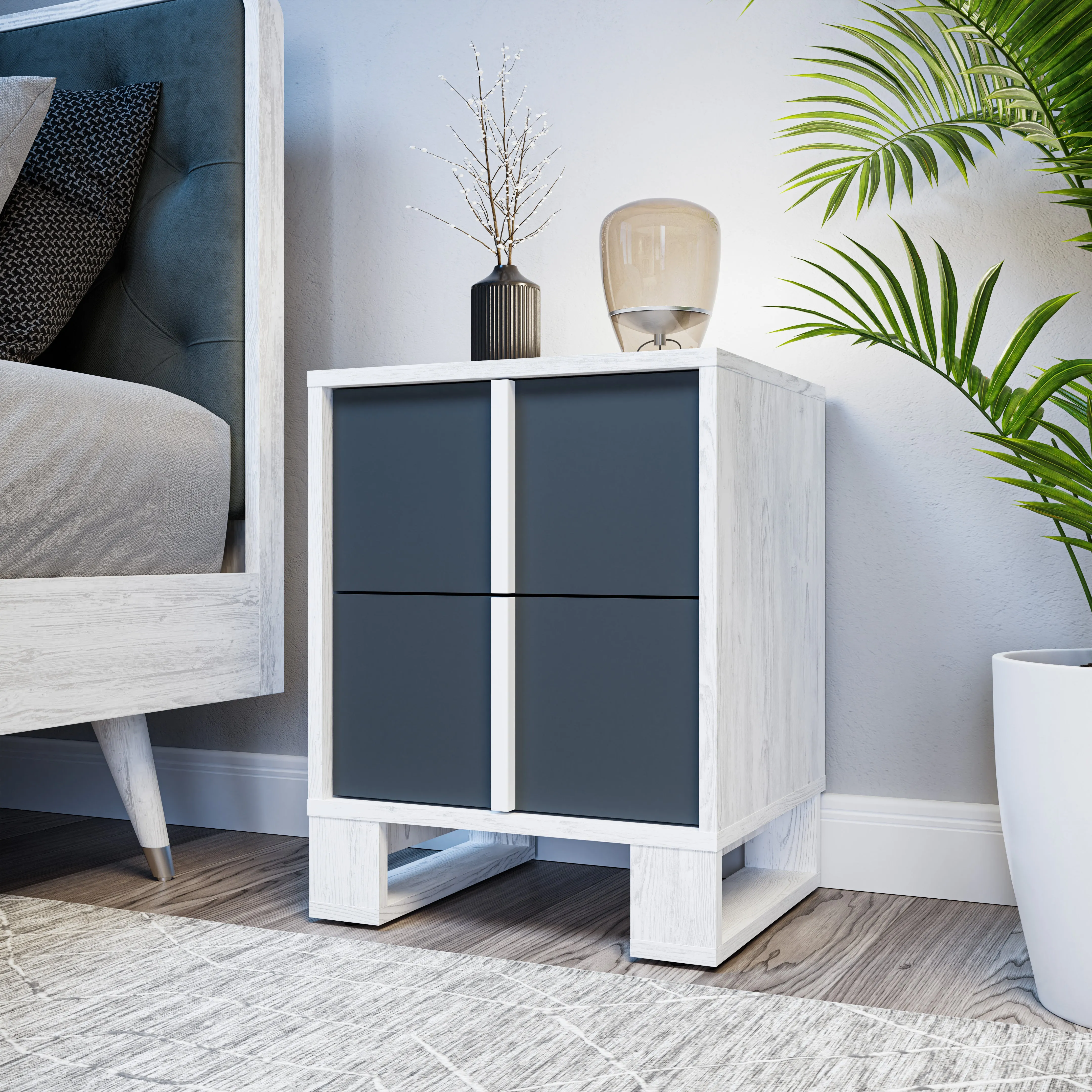 KIRA NIGHTSTAND GRAY & WHITE PINE (SET OF 2)