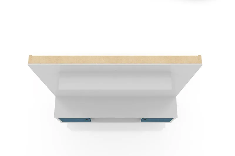 Liberty 63" Freestanding Entertainment Center with Overhead shelf in White and Aqua Blue