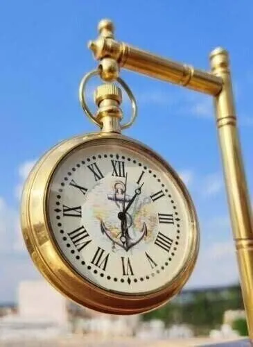 LINE WOOD™ - Handmade Antique Brass Table Clock Desk Clock Watches with Brass Square Base Nautical Style Home & Office Decor Wedding Gift (4.5 Inch - Antique Brown)