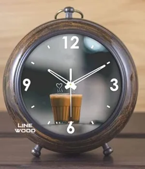 LINE WOOD™ - Handmade Antique Wooden Table Clock, Desk Clock Tea Style Hanging Table Clock for Home & Office, Bed Room, Study Room Decoration Gift (5 Inch - Brown)