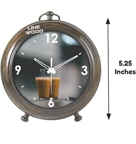 LINE WOOD™ - Handmade Antique Wooden Table Clock, Desk Clock Tea Style Hanging Table Clock for Home & Office, Bed Room, Study Room Decoration Gift (5 Inch - Brown)
