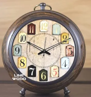 LINE WOOD™ - Handmade Antique Wooden Table Clock, Desk Clock Vinatge Style Hanging Table Clock for Home & Office, Bed Room, Study Room Decoration Gift (5 Inch - Multi Color)