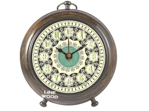 LINE WOOD™ - Handmade Antique Wooden Table Clock, Desk Clock Vintage Style Hanging Table Clock for Home & Office, Bed Room, Study Room Decoration Gift (5 Inch - Brown)