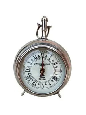LINE WOOD™ - Handmade Nikhil Finish Table Clock Desk Clock Antique Style Hanging Clock Vintage Huntleigh Station Desk Decor Watches Home & Office Decor (7.5 Inch Silver)