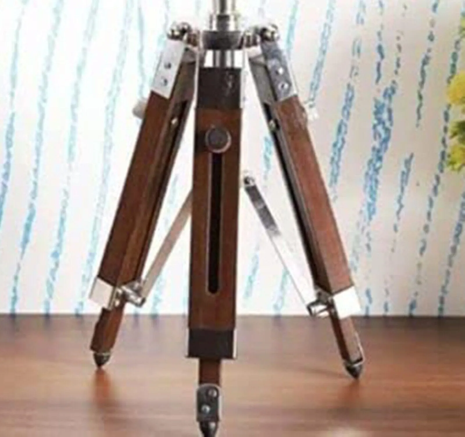 LINE WOOD™ - Handmade Wooden Table Clock Deck Clock with Adjustable Tripod Stand Steel Finish Antique Stayle Home & Office Decor Gift (20 Inch Multi Color)