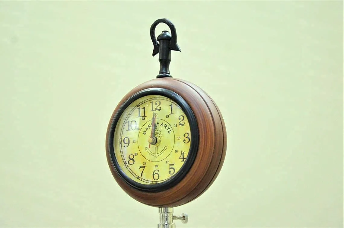 LINE WOOD™ - Handmade Wooden Table Clock Deck Clock with Adjustable Tripod Stand Steel Finish Victoria Stayle Home & Office Decor Gift (20 Inch Antique Brown)
