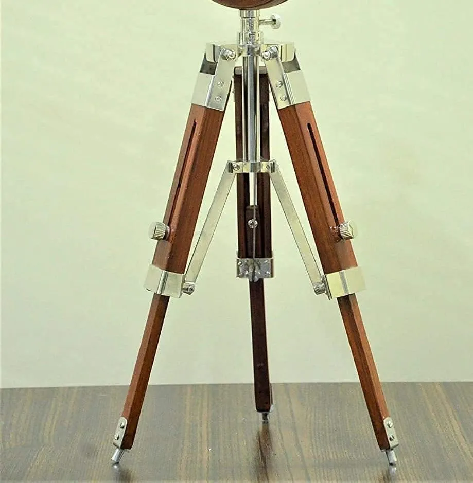 LINE WOOD™ - Handmade Wooden Table Clock Deck Clock with Adjustable Tripod Stand Steel Finish Victoria Stayle Home & Office Decor Gift (20 Inch Antique Brown)