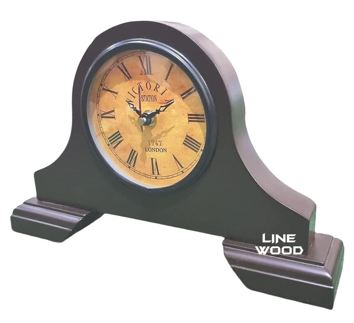 LINE WOOD™ - Handmade Wooden Table Clock Desk Clock Victoria Style Mantel Clock Battery Operated Shelf Clock for Home & Office, Bed Room, Kids Room, Study Room, Study Room Decor Gift (10"- Brown)