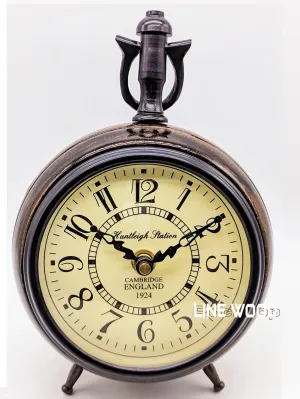 LINE WOOD™ - Handmade Wooden Table Clock Desk Clock Vintage Style Hanging Clock Vintage Huntleigh Station Desk Decor Watches Home & Office Decor (7 Inch - Brown)