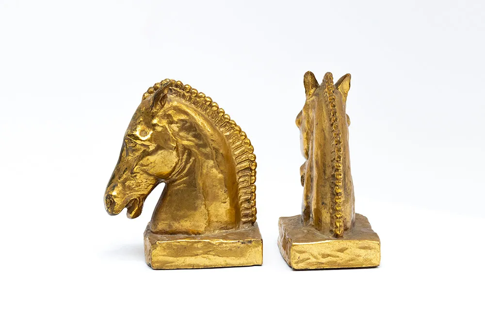 McCLELLAND BARCLAY Pair of 1930s Gold Plated Horsehead Bookends