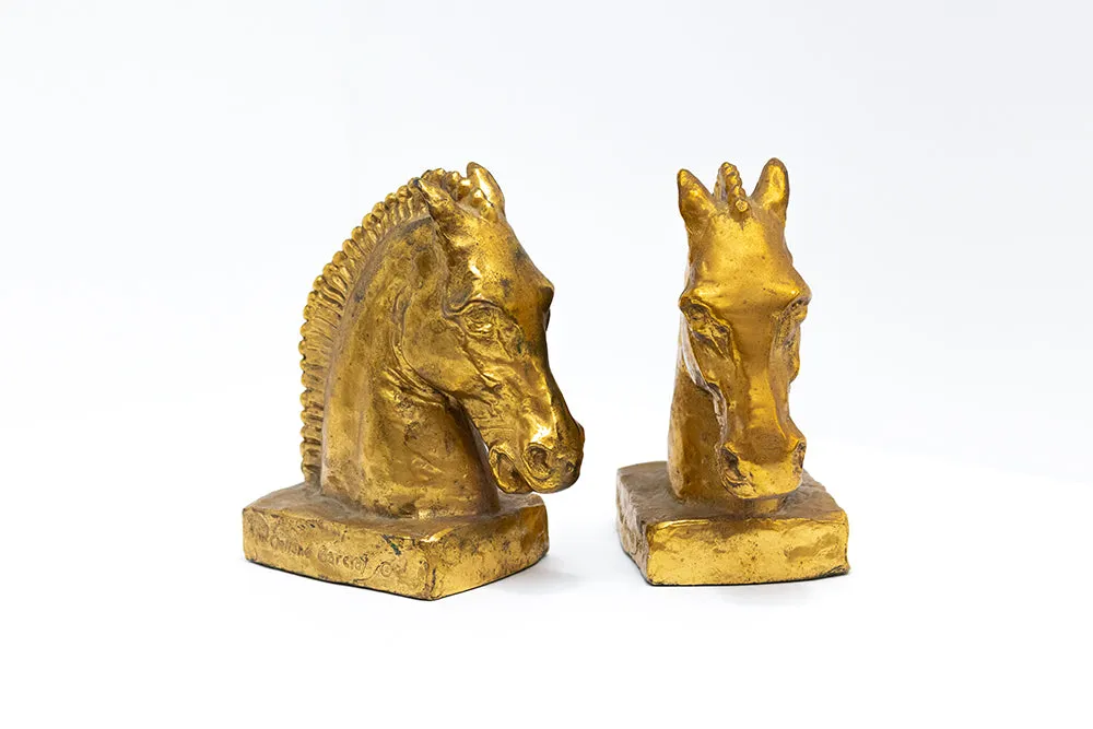 McCLELLAND BARCLAY Pair of 1930s Gold Plated Horsehead Bookends