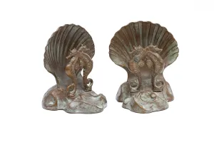 McCLELLAND BARCLAY Pair of Art Deco Bronze Plated Seahorse and Shell Bookends