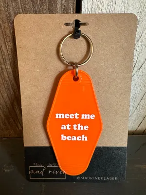 MEET ME AT THE BEACH :: Retro Motel Keychain - Orange (white text)
