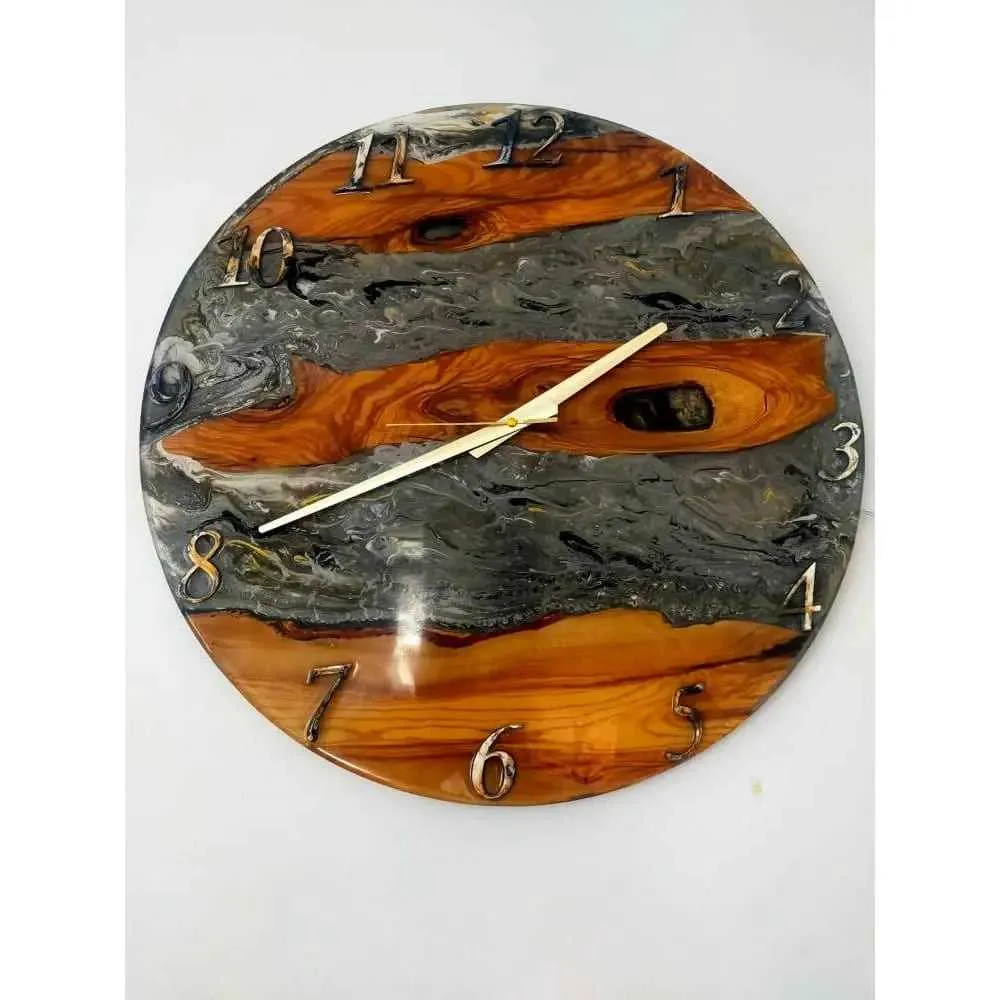 Metallic Color Epoxy & Olive Wood Wall Clock