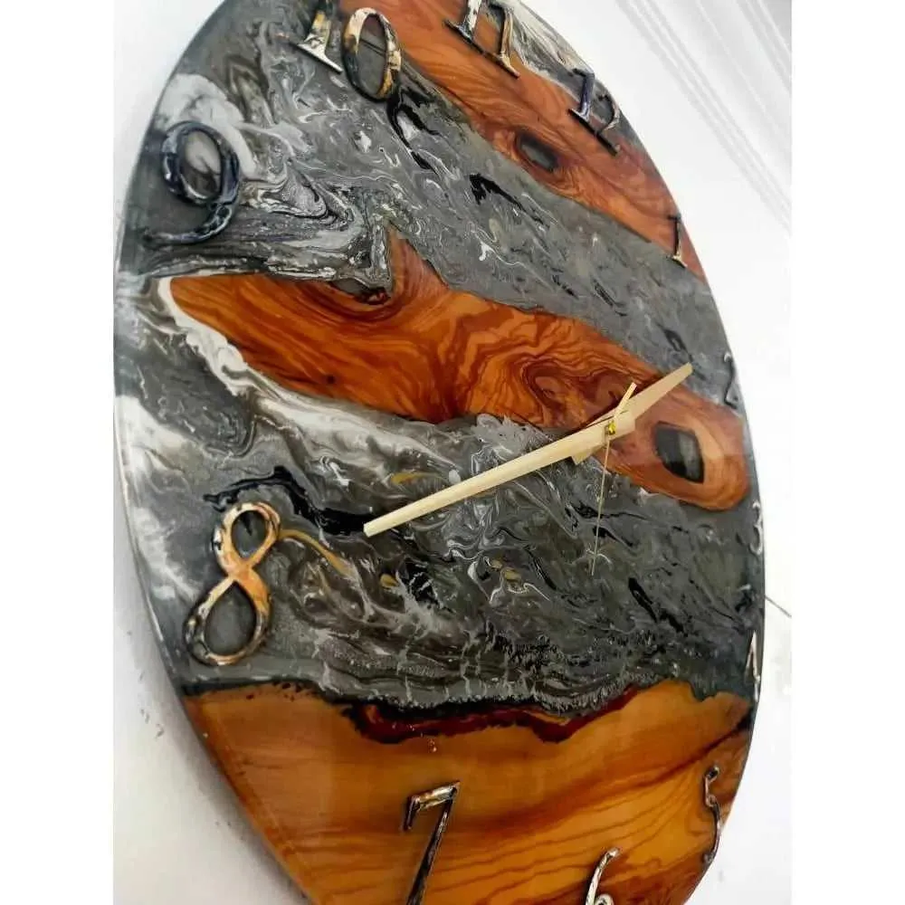 Metallic Color Epoxy & Olive Wood Wall Clock