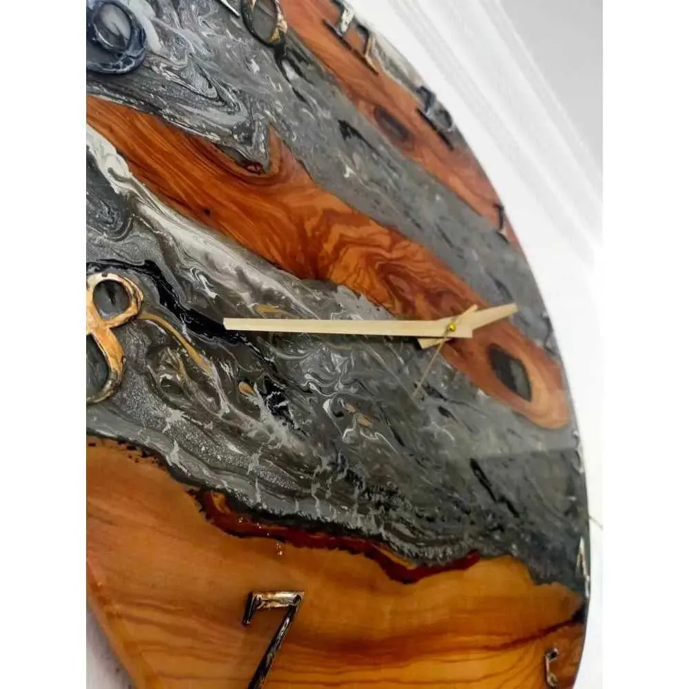 Metallic Color Epoxy & Olive Wood Wall Clock