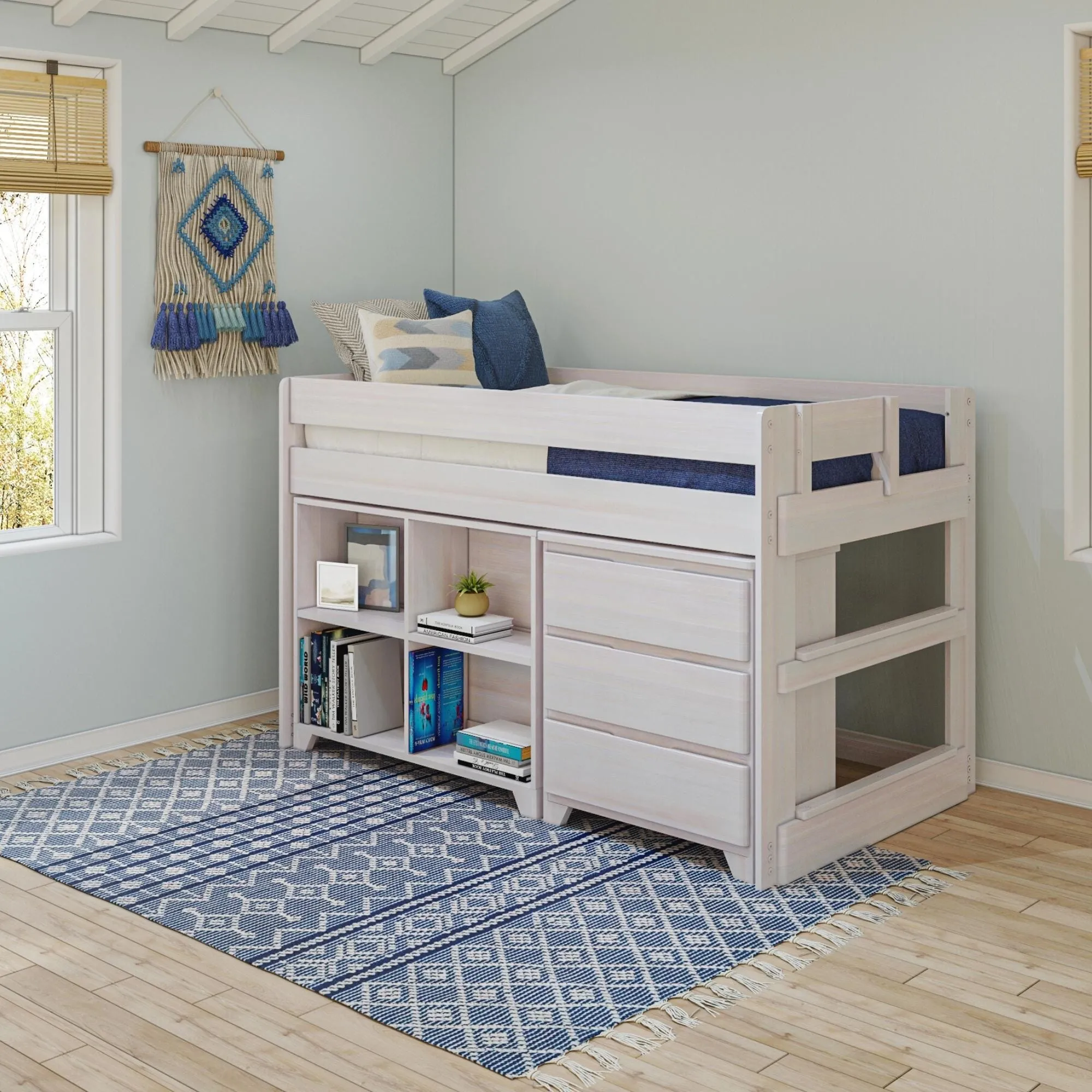 Modern Farmhouse Twin Low Loft Bed With Storage