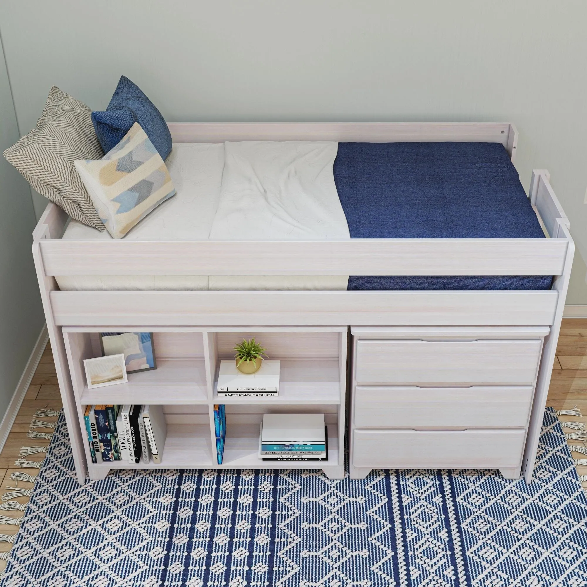 Modern Farmhouse Twin Low Loft Bed With Storage