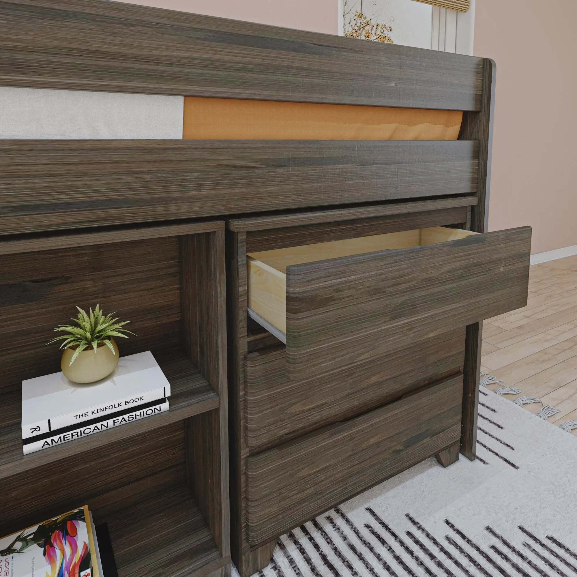 Modern Farmhouse Twin Low Loft Bed With Storage