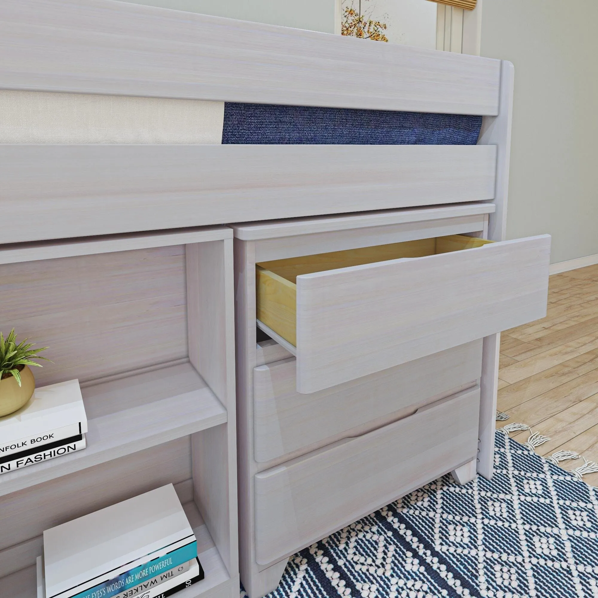 Modern Farmhouse Twin Low Loft Bed With Storage