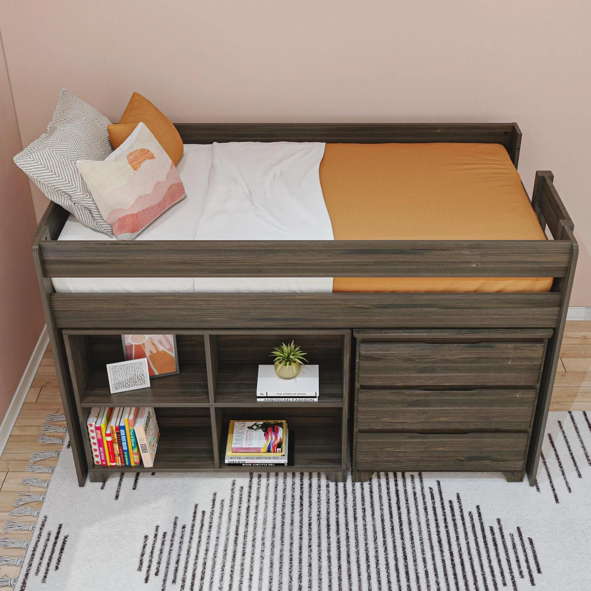Modern Farmhouse Twin Low Loft Bed With Storage